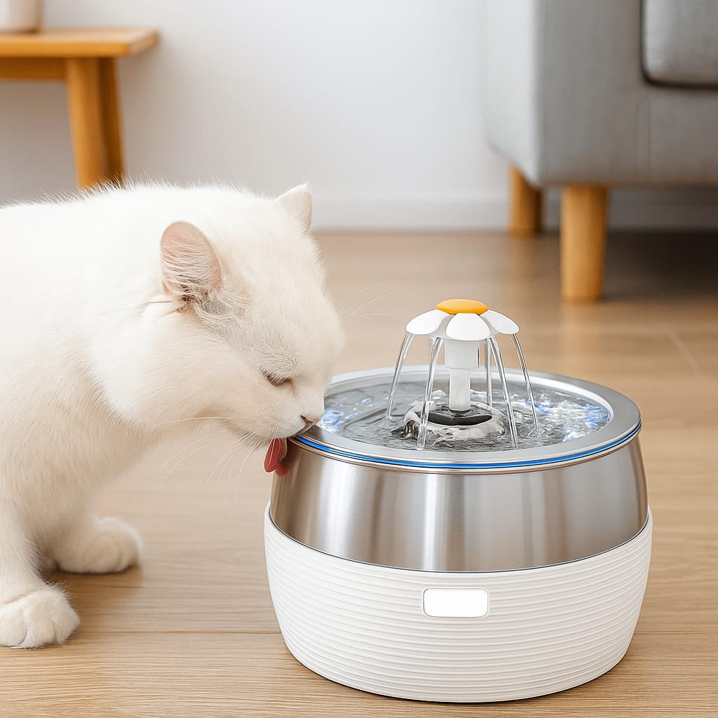 Fontaine à eau chat chien Inox 3L silencieuse automatique Quadruple filtration