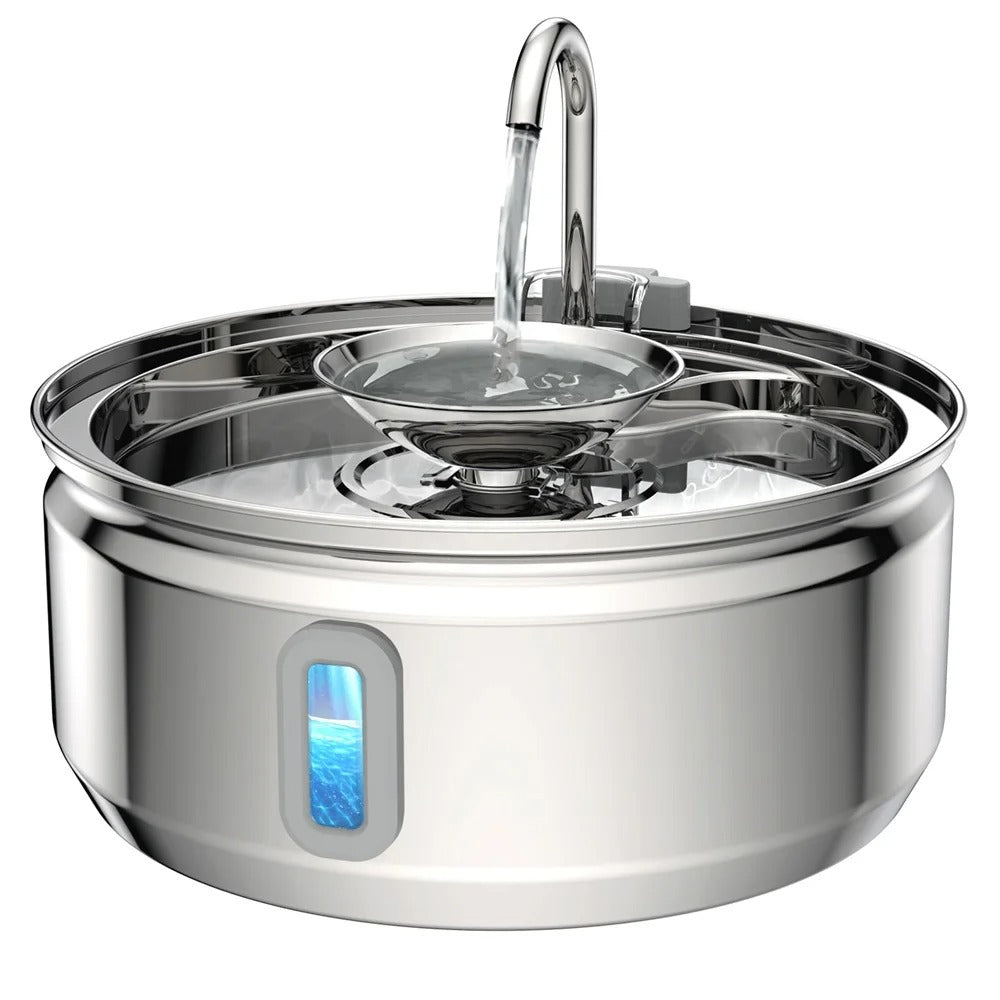 Fontaine à eau chat chien Inox 3,2 L silencieuse intelligente avec capteur de mouvement Quadruple filtration