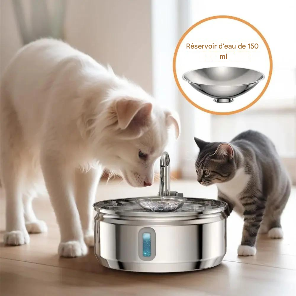 Fontaine à eau chat chien Inox 3,2 L silencieuse intelligente avec capteur de mouvement Quadruple filtration