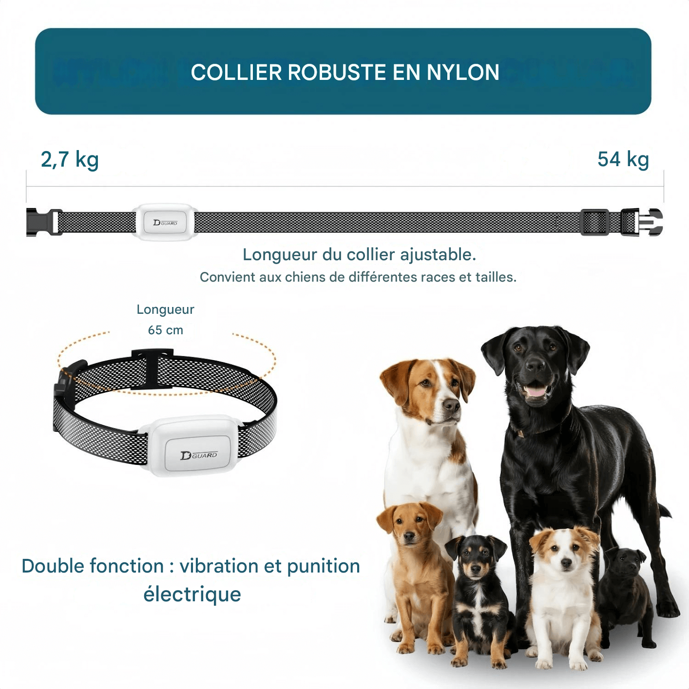 Collier anti aboiement, dressage chien télécommande 1000m mode bip vibration stimulation étanche rechargeable