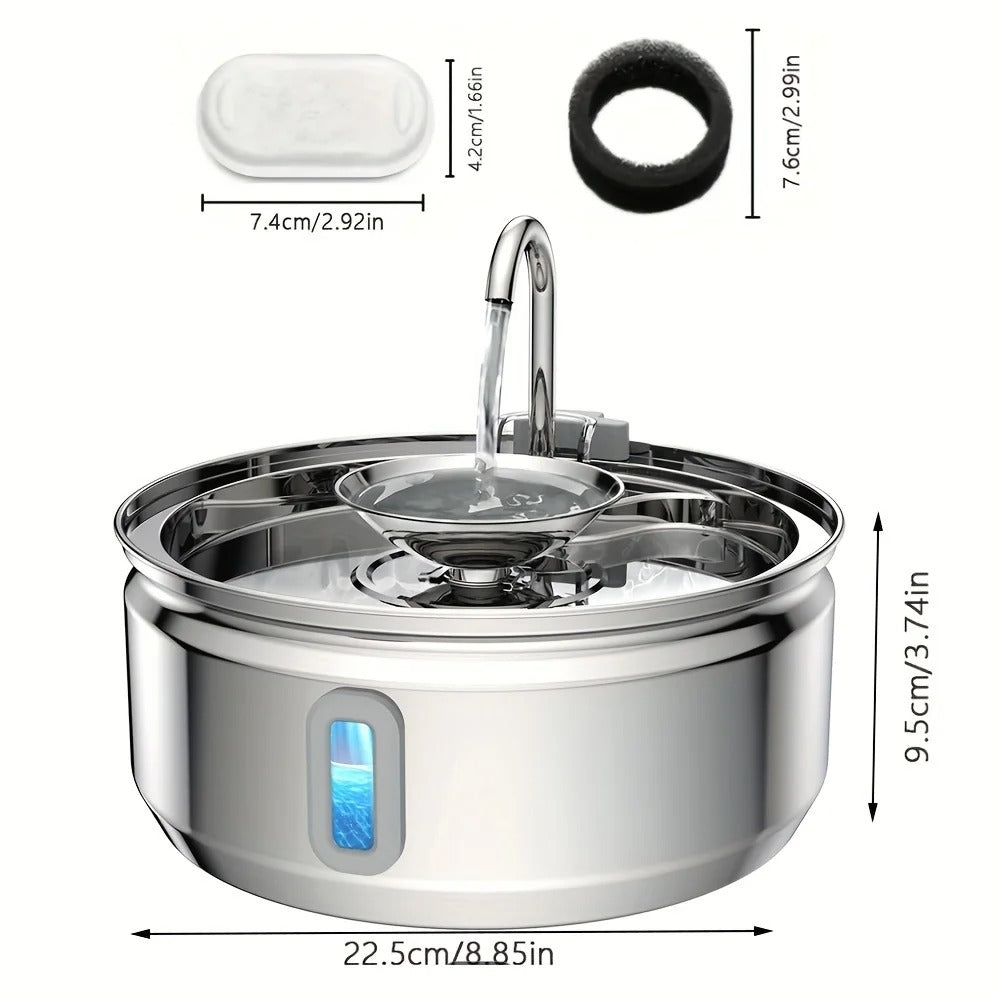 Fontaine à eau chat chien Inox 3,2 L silencieuse intelligente avec capteur de mouvement Quadruple filtration